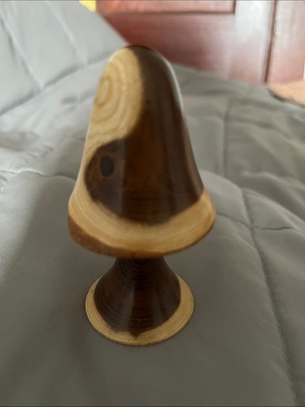 SMALL Hand-Turned Wooden Mushroom Accent - Natural Brown and Cream